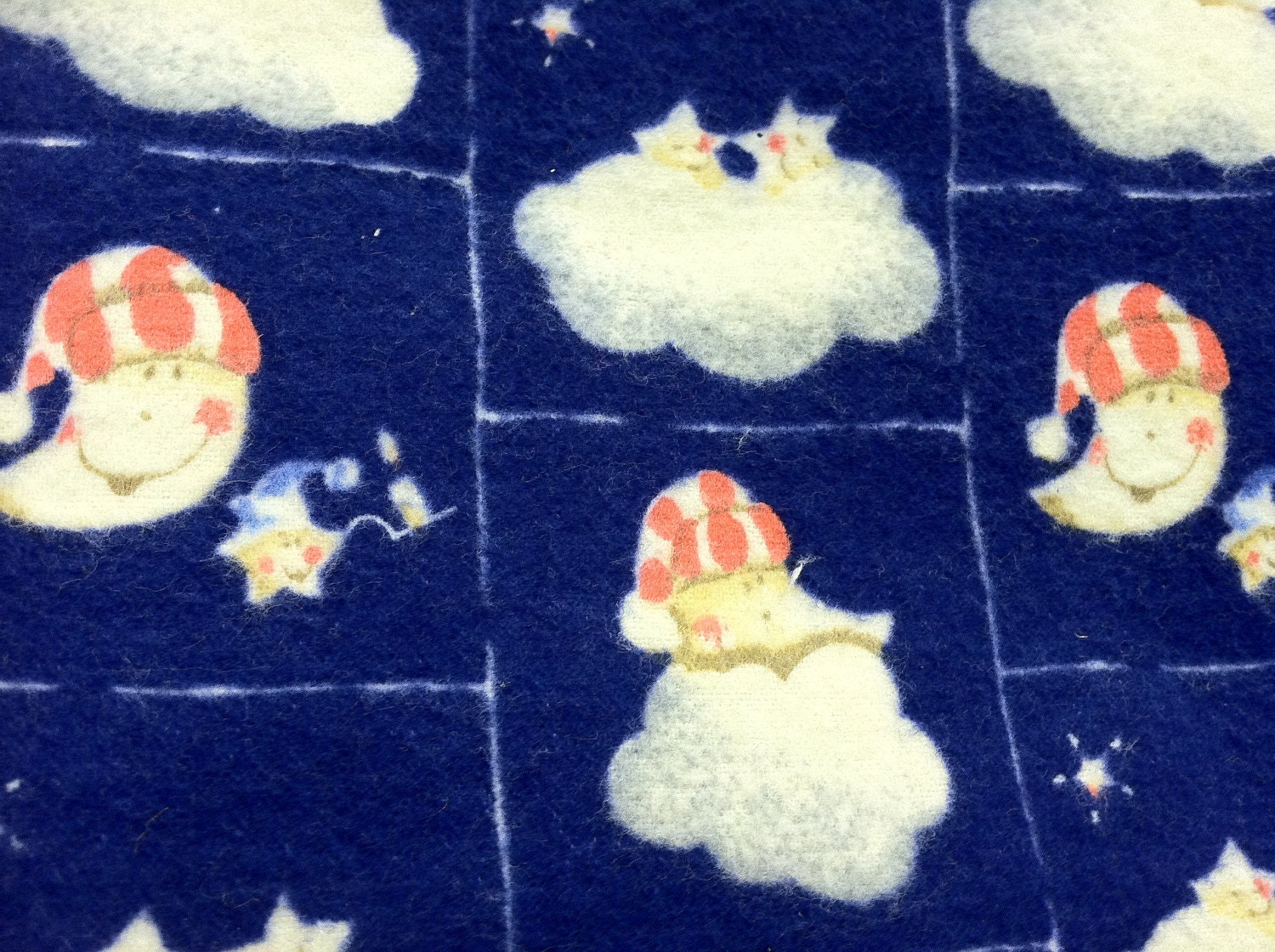 1.5 yards Cotton Flannel Prints Fabric Night Crescent Moon Candy Cane Bath Robe Clouds Stars Sky