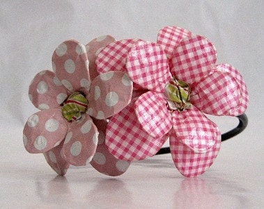 Dots and Gingham Daisy Paper Mache Headband