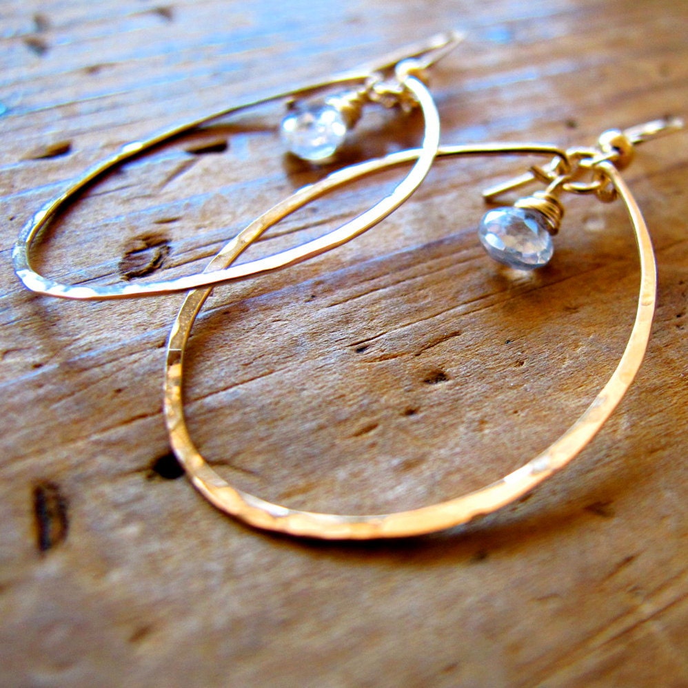 Sparkling Droplette Hoops - Zircon, Handmade 14K Gold Filled Hoop Earrings