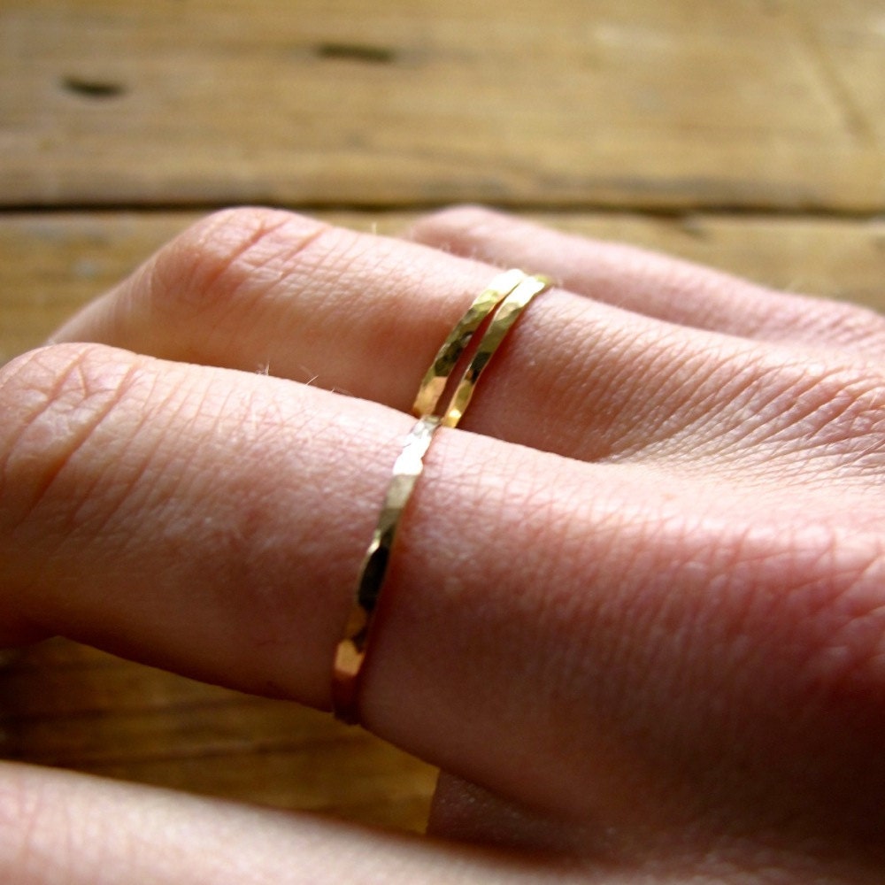3 Pretty Girl Gold Stacking Rings - Set of Three 14K Gold Filled Handmade Rings