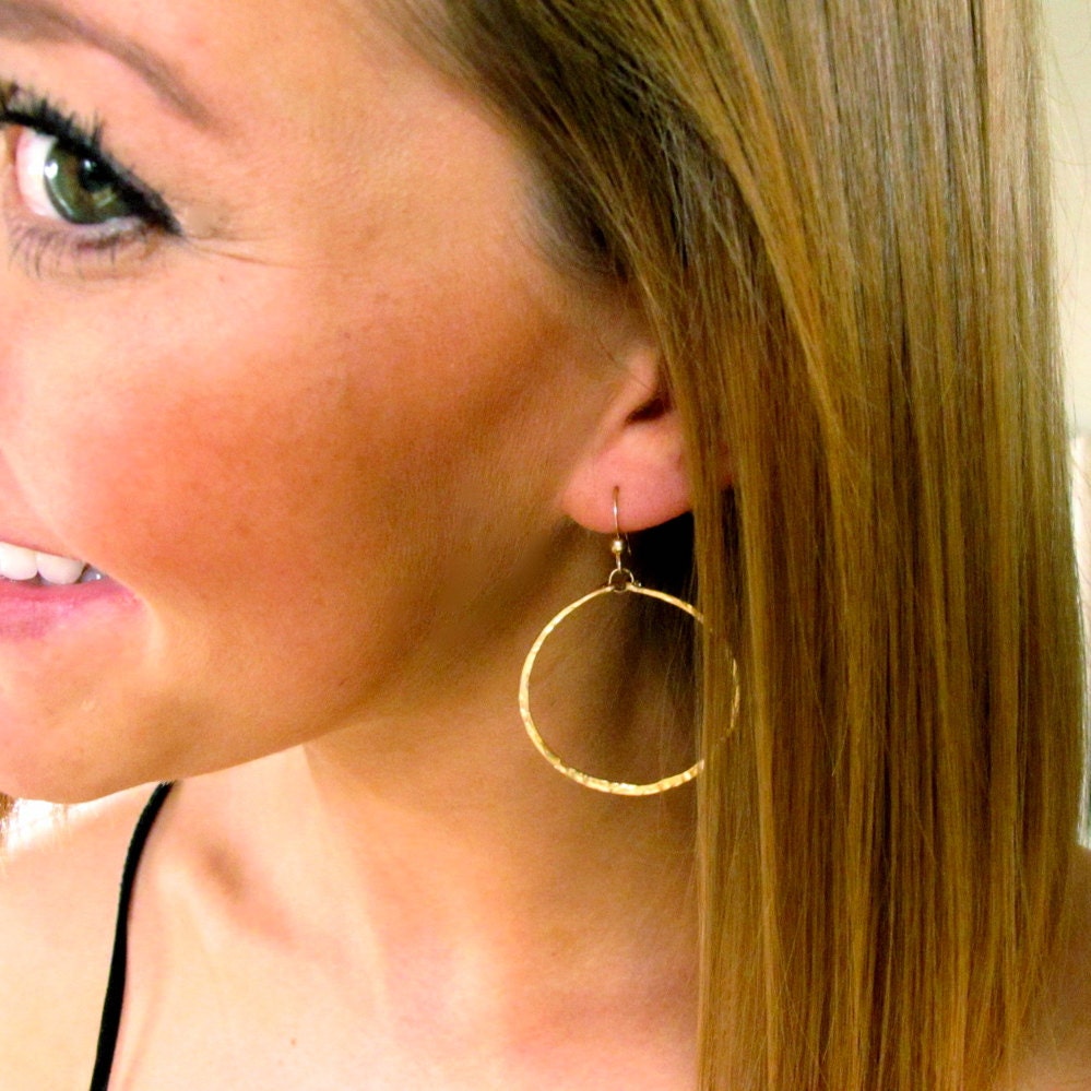 Good People Wear Hoops Too - Large 14K Gold Filled Hammered Hoop Earrings