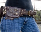 Chocolate and Antique Brass Steampunk Leather Hip Belt Bag