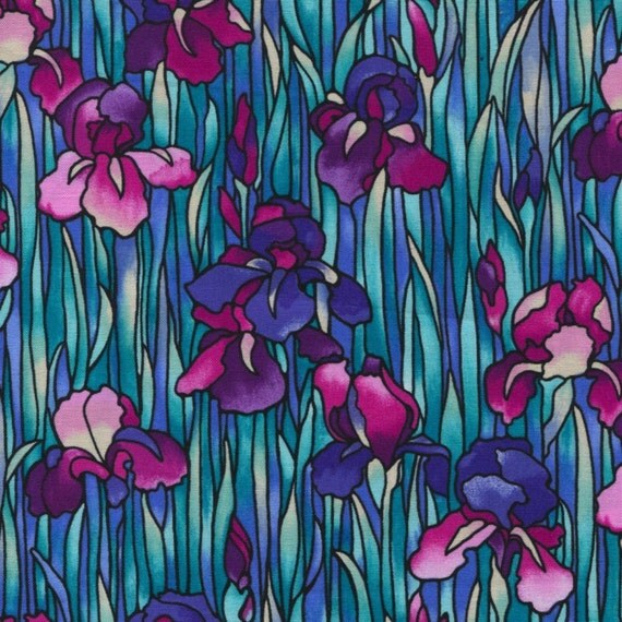 Deco Delight Iris Garden Blues Freedom Fabric by BywaterFabric