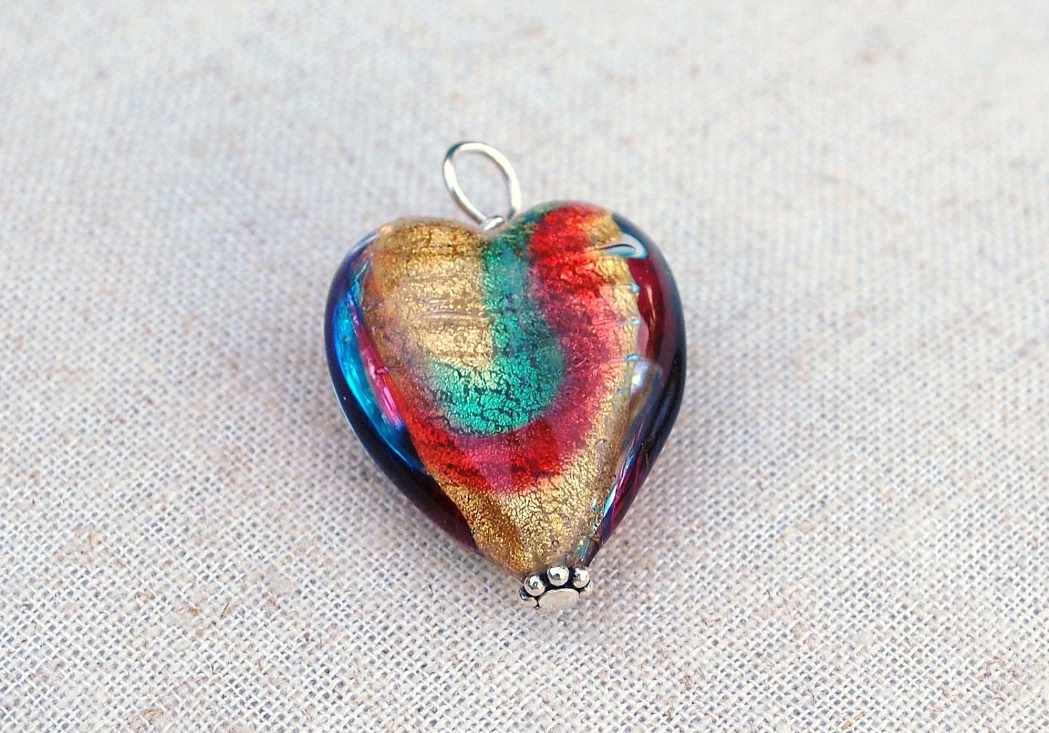 Murano glass gold foil heart pendant handcrafted Venetian glass gift ready on adjustable leather cord