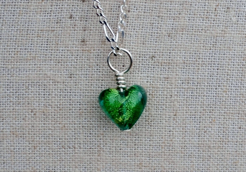 Heart jewelry, green heart necklace, Venetian glass necklace, petite necklace, jealous heart