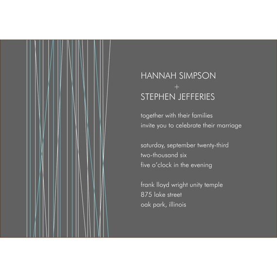 Modern Lines Wedding Invitation - Quantity 25 with Matching Envelopes