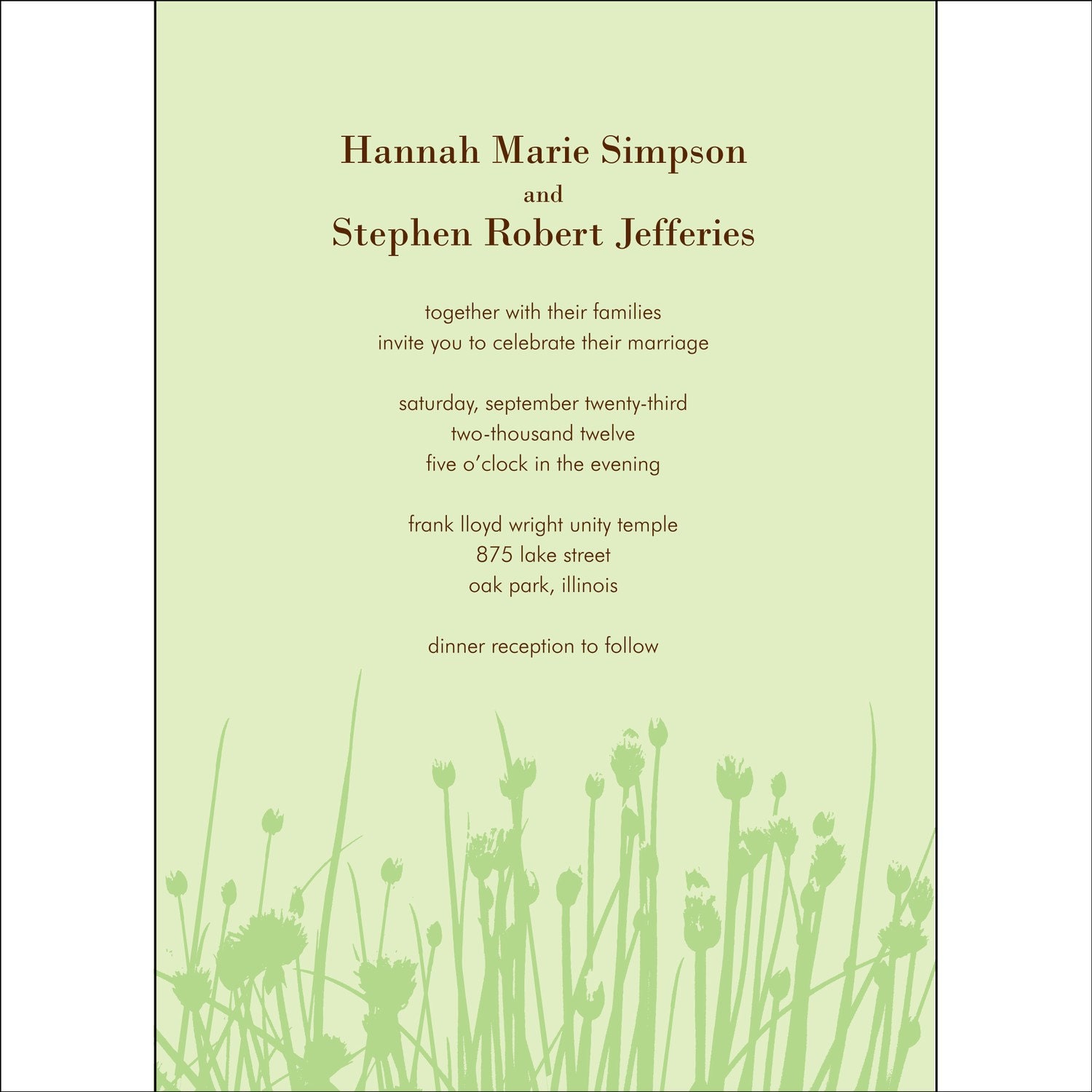 Grass/Flowers Wedding Invitation - Quantity 25 with Matching Envelopes