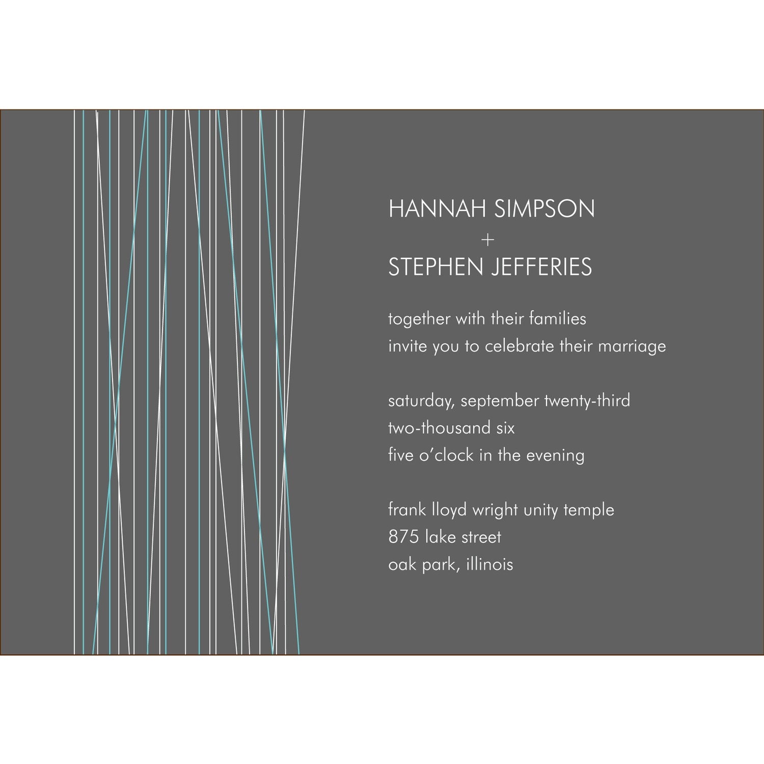 Modern Lines Wedding Invitation - Quantity 25 with Matching Envelopes