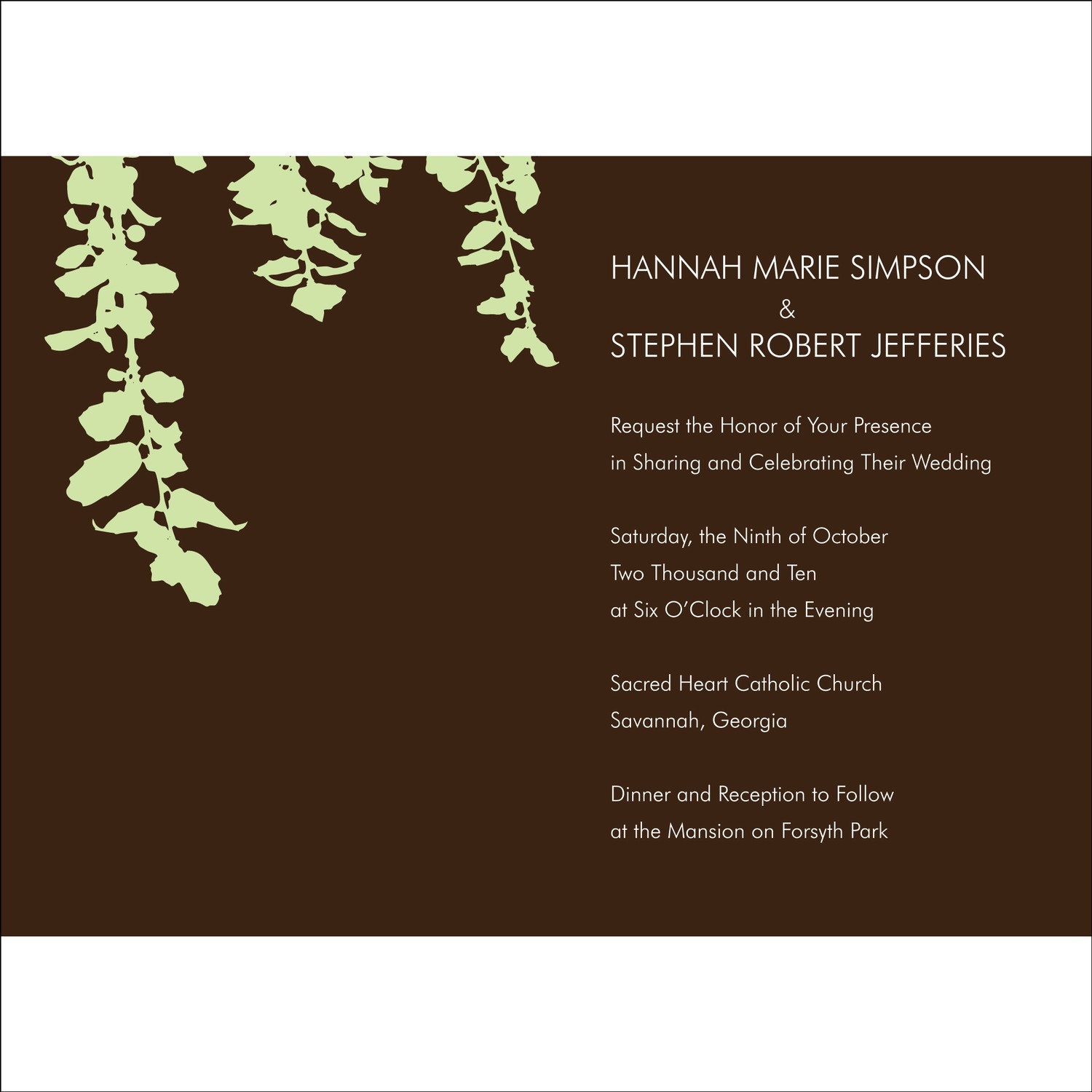 Branches Wedding Invitation - Quantity 25 with Matching Envelopes