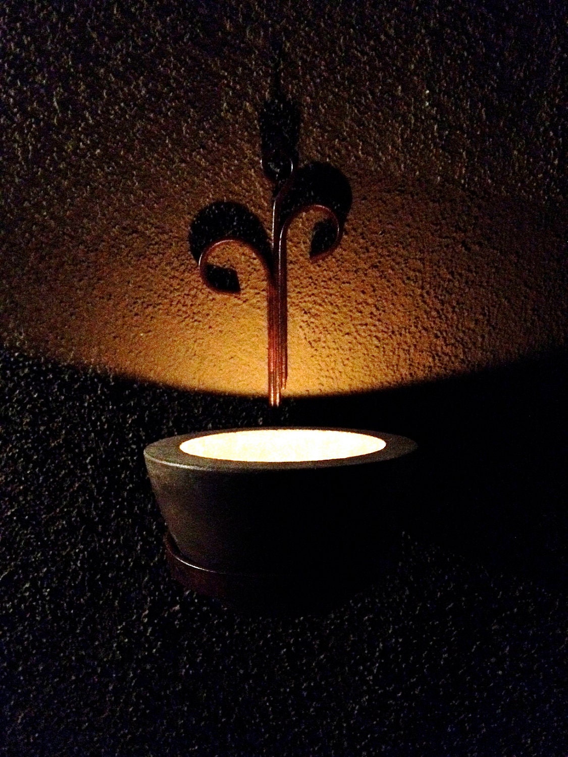 Wrought Iron Tea Light Holder - Concrete Bowl - Home & Garden