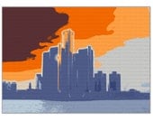 Detroit Orange Skyline 5x7 Graphic Illustration Free Shipping Global Digital