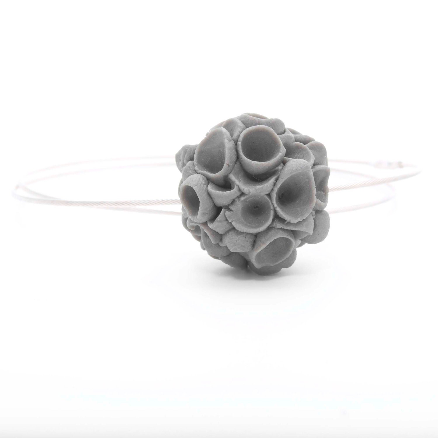 Khao-Lak Sterling Silver Necklace With Porcelain Flowers, Gray Color - Ceramic Jewelry