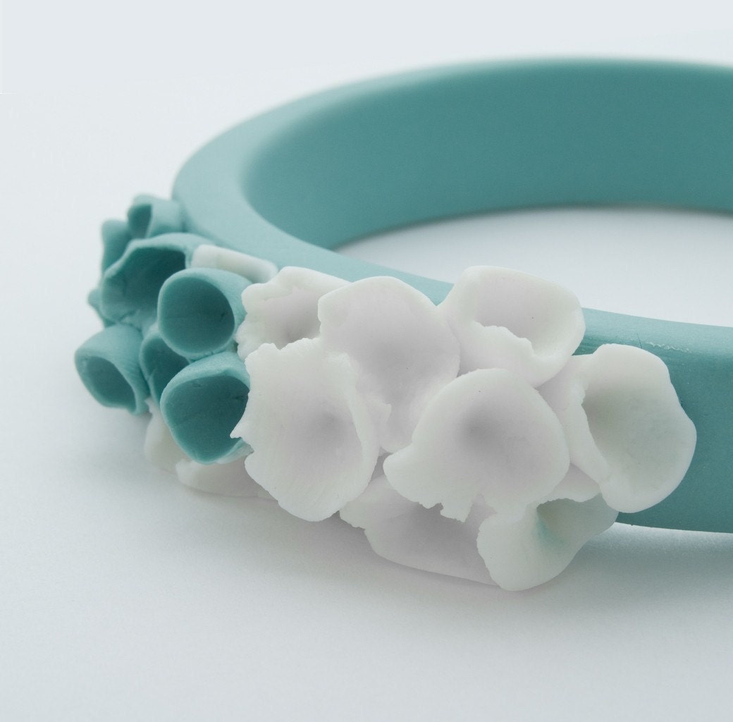 Bracelet Bangle ,  Cottesloe Ceramic Bangle,Turquoise and White- Free Gift Wrapping