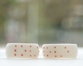 LOVE BRAILLE Porcelain Ring, White Porcelain, Coral Red Dots ,Gift for her under 50,Gift Wrapping- Free Gift Wrapping
