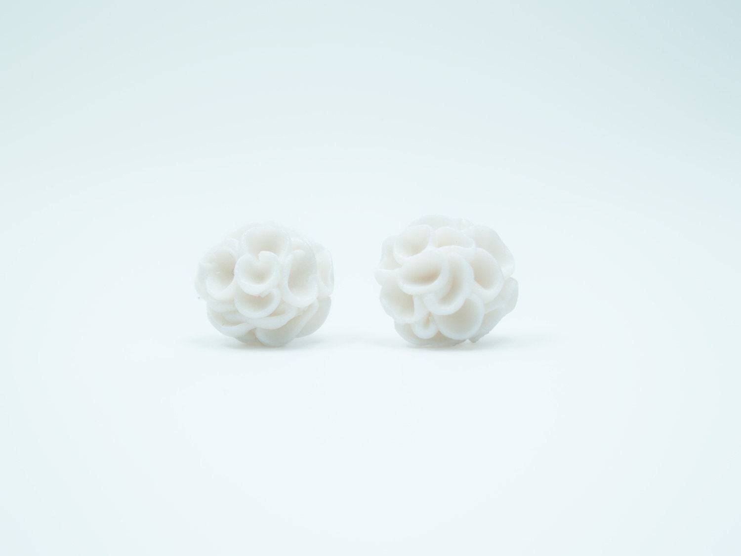 Earrings Studs , Khao-Lak Post Earrings, White Porcelain Flowers- Free Gift Wrapping