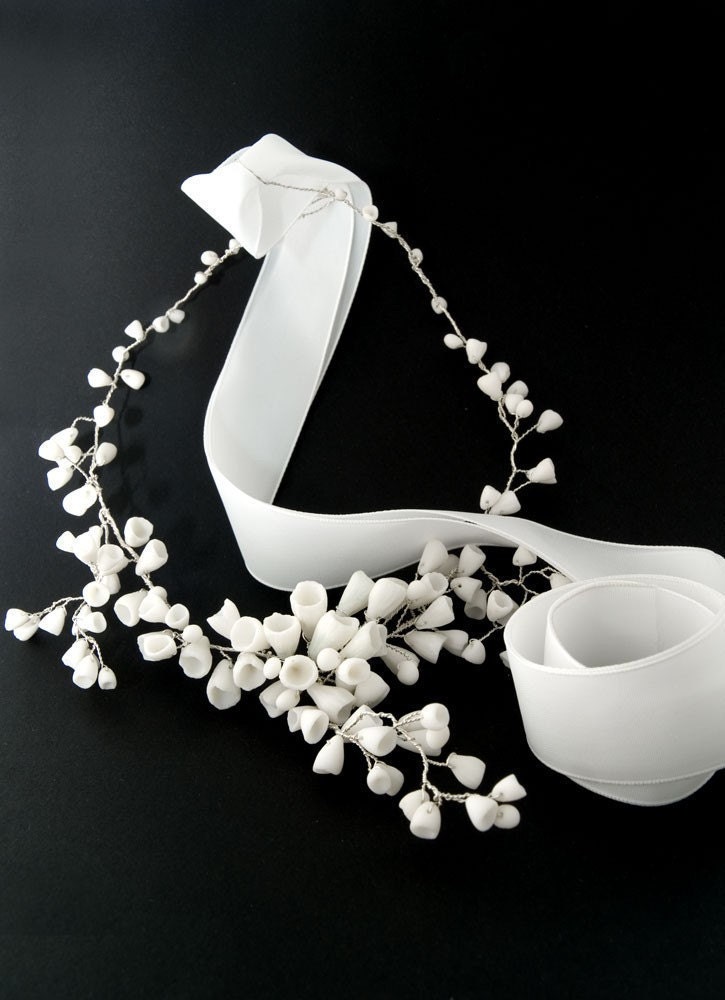 Necklace For Wedding Day , Bridal White Porcelain Necklace- Sterling Silver- Free Gift Wrapping