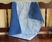 Sweet Dreams Hand Crocheted & Lined Baby Blanket - Dark Blue/Dogs