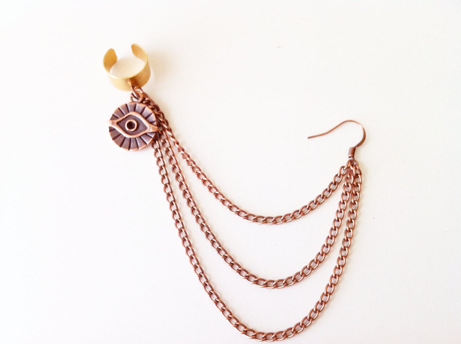 All Seeing Eye Brass Chain Ear Cuff