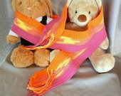 Cotton Yarn Crochet Scarf Orange Yellow and Pink Stripes