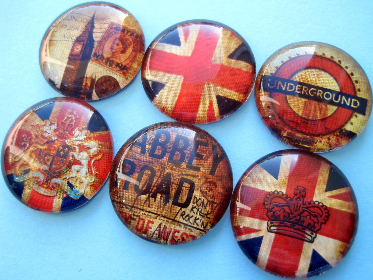 United Kingdom Magnets - One Inch Premium Glass - Set of Six Magnets