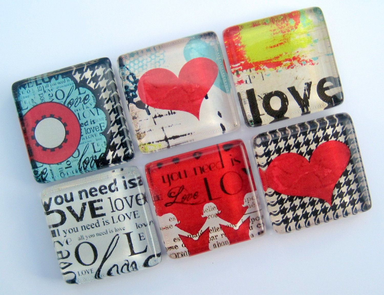 Magnets - All You Need is Love - Set of Six 1 Inch Square Strong Magnets