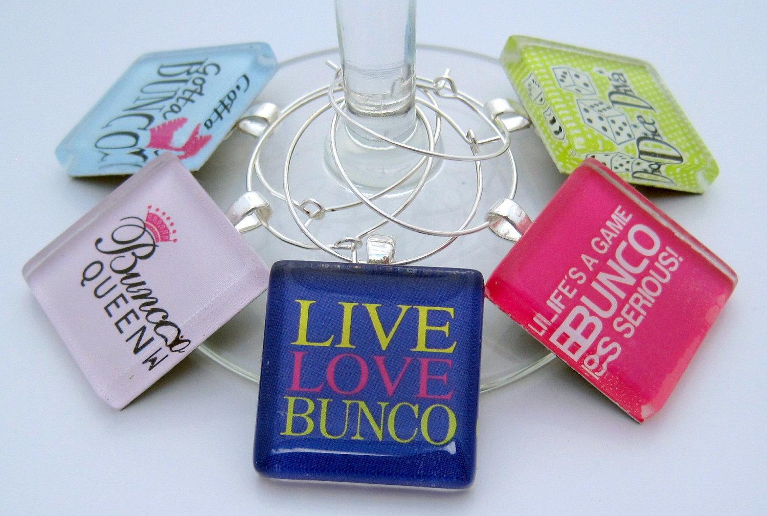 Bunco Wine Charms - Set of Five Glass Wine Charms