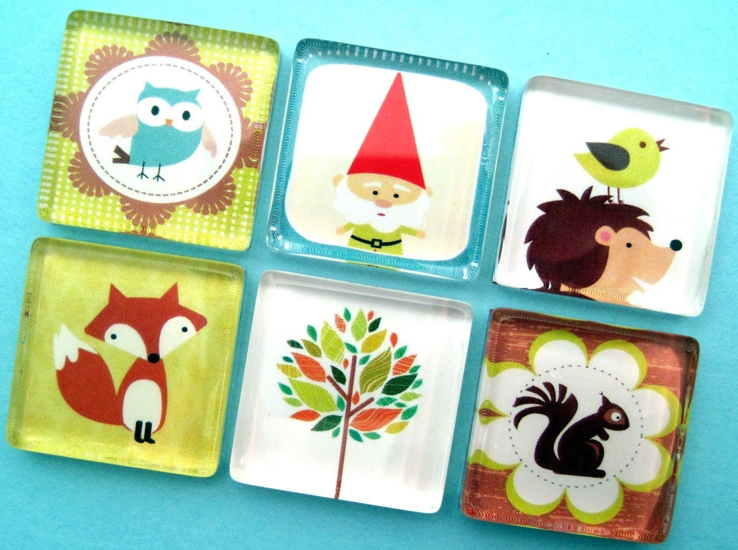 Woodland Friends Magnet Set - Inch Square Glass