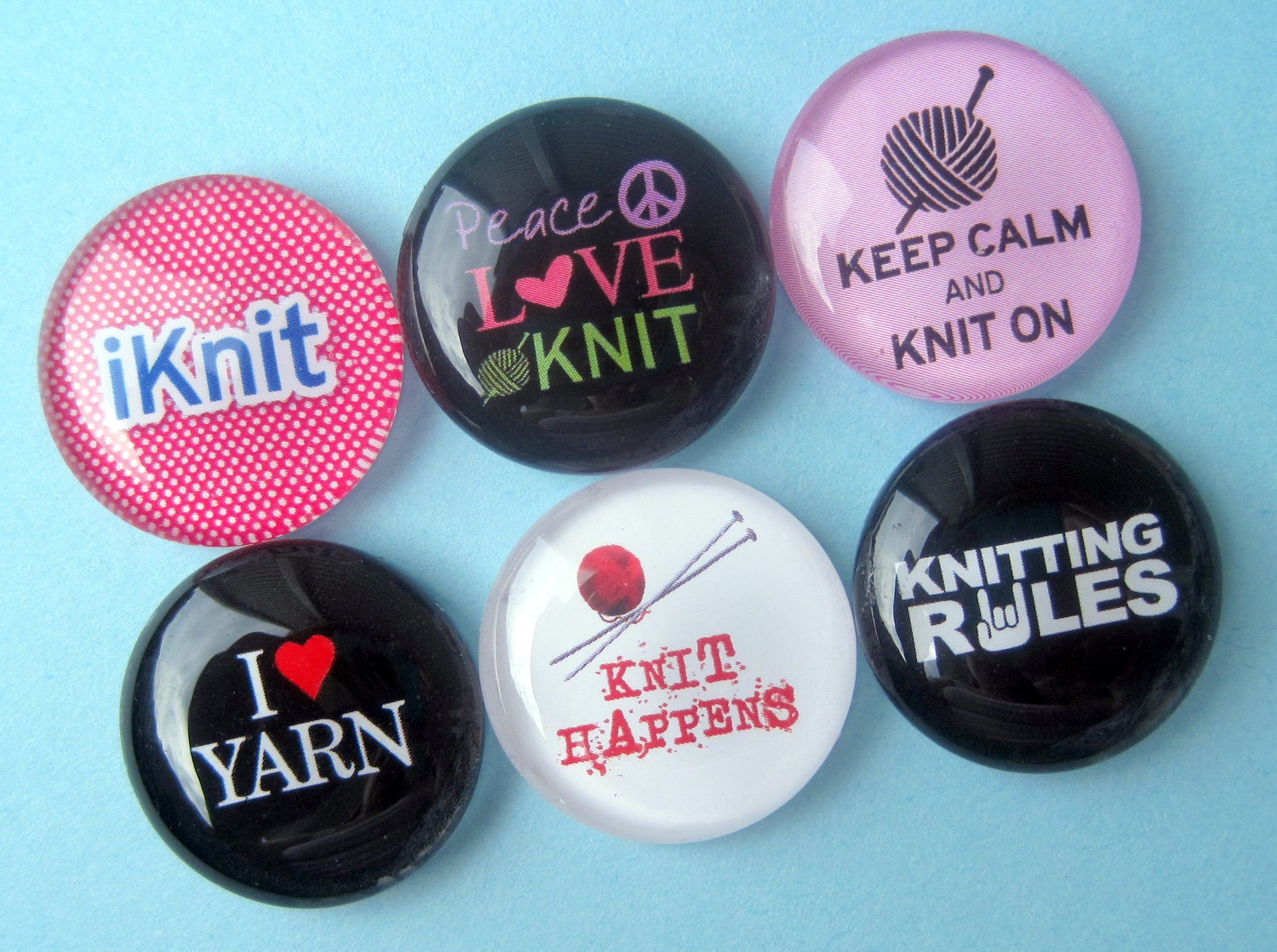 Knitting Magnets - Inch Circle Glass Magnets - Set of Six