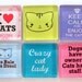 Cat Magnets - Glass Magnets - Set of Six 1 Inch Square Strong Magnets