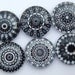 Mandala Magnets - Black and White - Set of Six One Inch Magnets