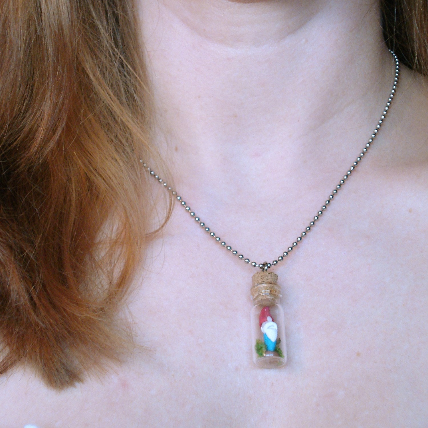 Tiny Terrarium with Gnicholas the Garden Gnome Necklace