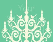 French Scroll Birdie Chandelier Reusable Stencil - for fabric, wood, paper, canvas, walls - 8x8