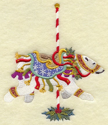 Christmas Carousel Polar Bear (1 Block) Embroidered Quilt Block, 5x7