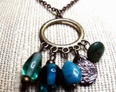 Maritime Necklace--Aventurine, Czech Pressed Glass Beads, Mother of Pearl, Teal, Aqua, Beachy