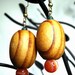 Grain Belt Earrings--Vintage Chunky Woodgrain Oval Beads, Striped Red Agate, Antiqued Brass
