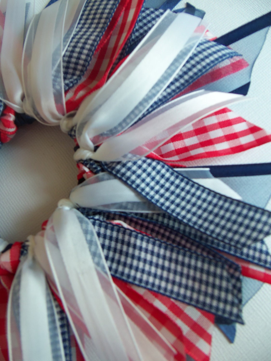SALE Red White And Blue Gingham Cheer Style Ponytail Holder Hairbow by Petite Personalities on Etsy.com
