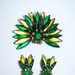 Vintage 1950's Lemon Emerald Faceted Glass and Rhinestone Brooch and Earring Set