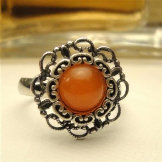 Sun and Moon Ring Orange Harvest Moon Adjustable by pink80sgirl