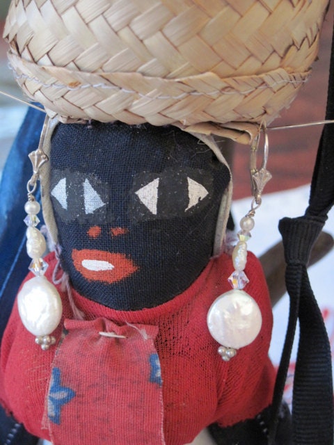 Cajun Moon,  White Pearl Coin Earrings