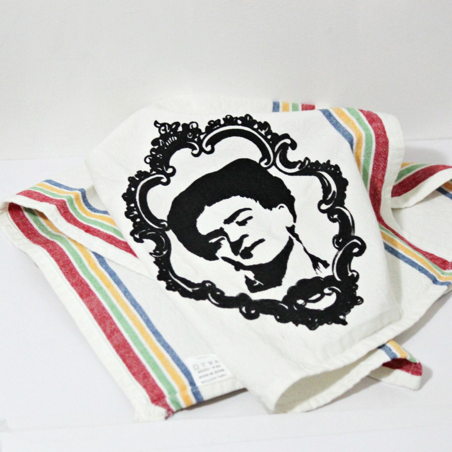 Frida Kahlo Vintage Inspired cotton Kitchen Tea towel multi stripped Screen printed