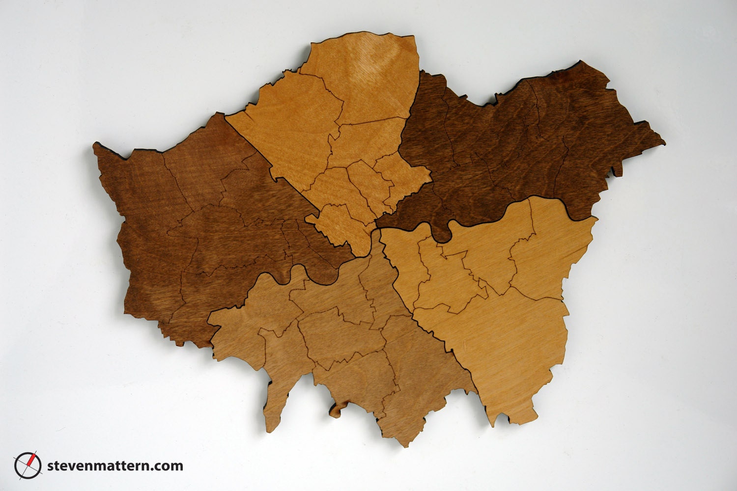 Boroughs of London Map Puzzle - Stained Birch Plywood