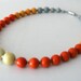Necklace in Orange, Sunshine Yellow, and Grey / Wooden, Glass and Ceramic Beads / "GUADALUPE"