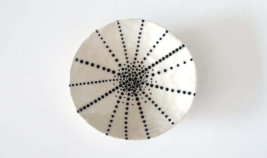 Handmade, Ceramic Stoneware Dish with Black and White Dots / Small and Decorative / Cosmic Tortilla 05 "SEA CREATURE"