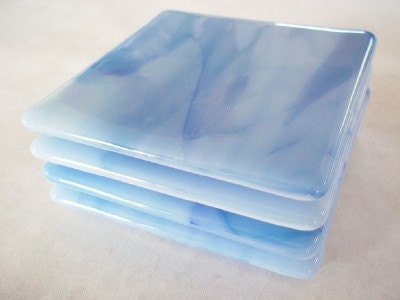 CLEARANCE SALE COASTERS - Blue Sky Fused Glass Coasters - Set of 4