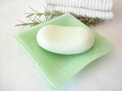 Mint Green and White Fused Glass Dish/Soap Dish