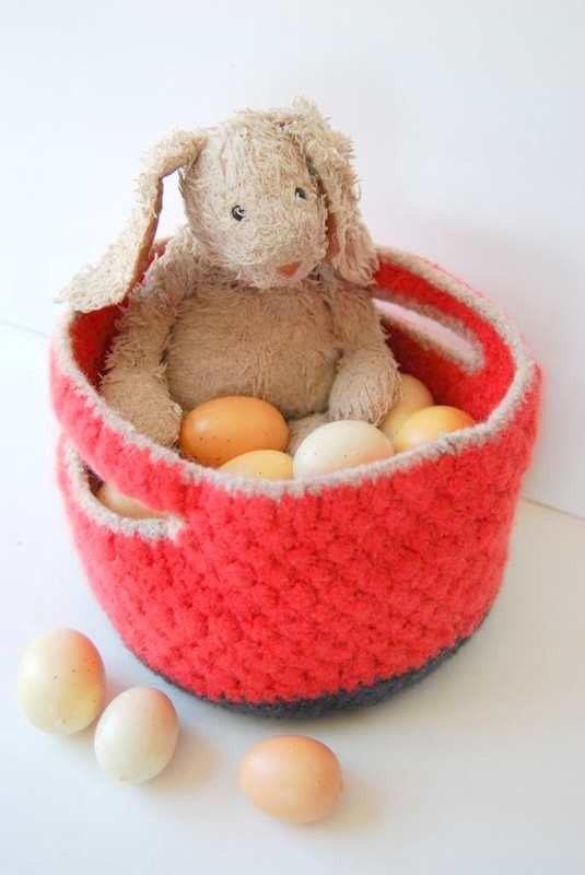 Kids Storage Basket -  Wool Felt Basket - Currant and Oatmeal - Easter Basket