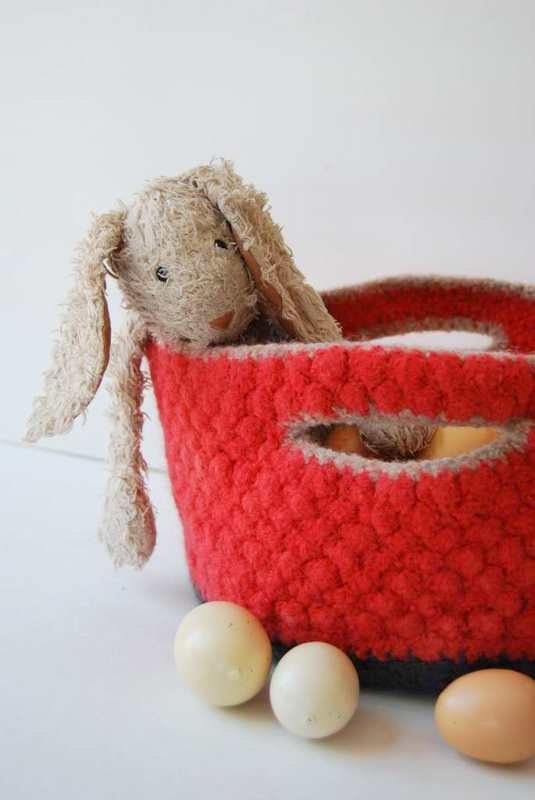 Kids Storage Basket -  Wool Felt Basket - Currant and Oatmeal - Easter Basket