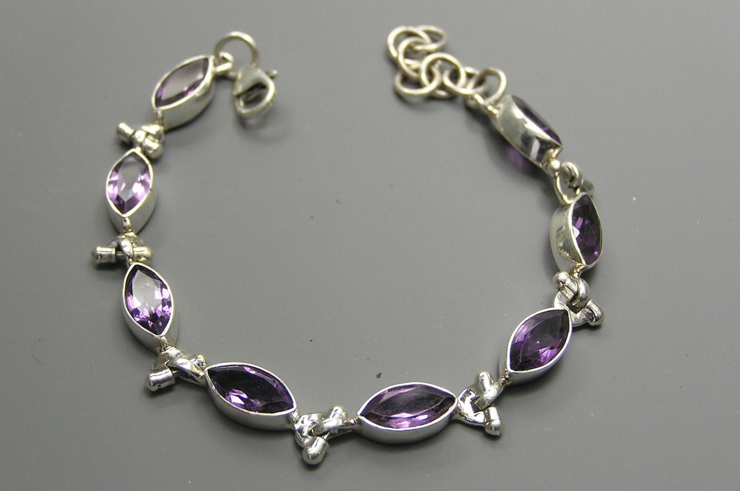 Handmade Artisan handcrafted  Amethyst Violet purple 925 Sterling Silver Bridal Bridesmaid Wedding Gift Jewelry unique Bracelet