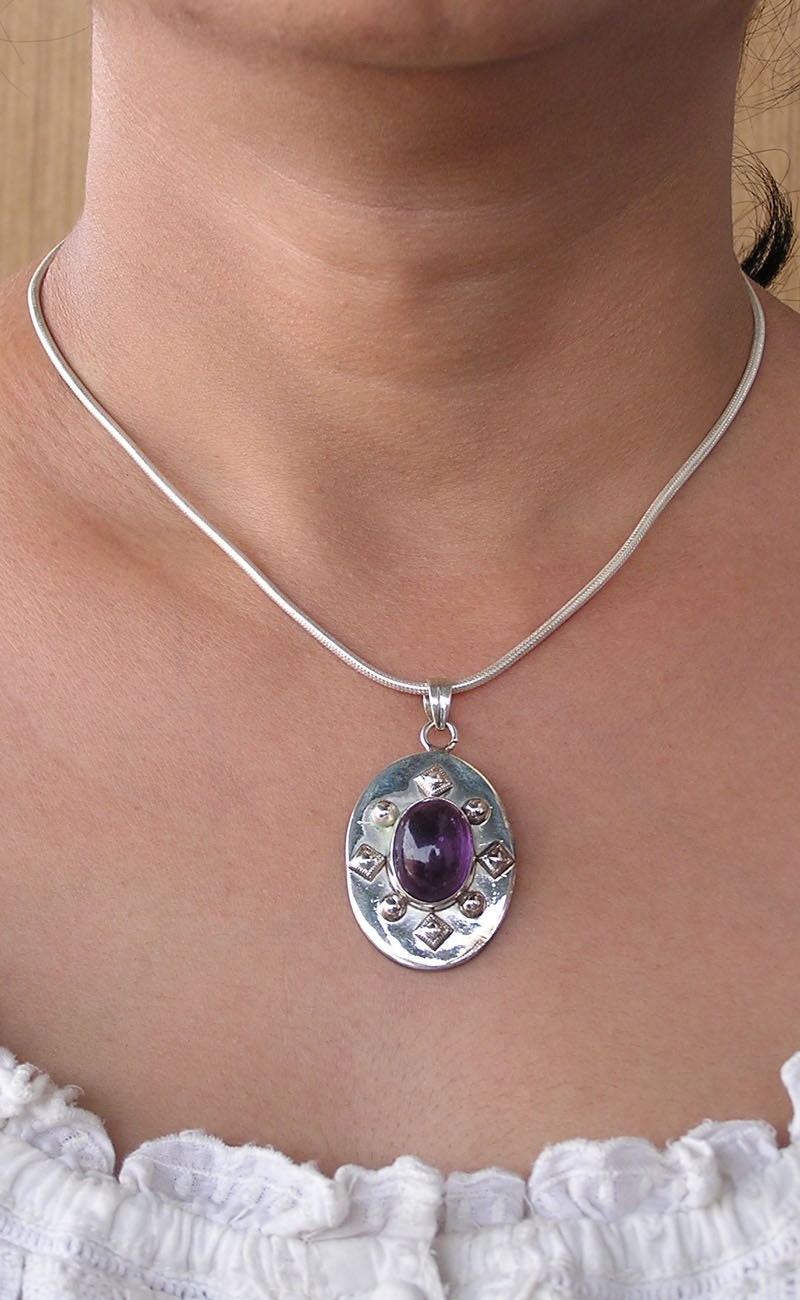 Handmade Artisan Jewelry 925 Sterling Silver Gemstone Amethyst Purple Violet Wedding Anniversary Bridal Necklace