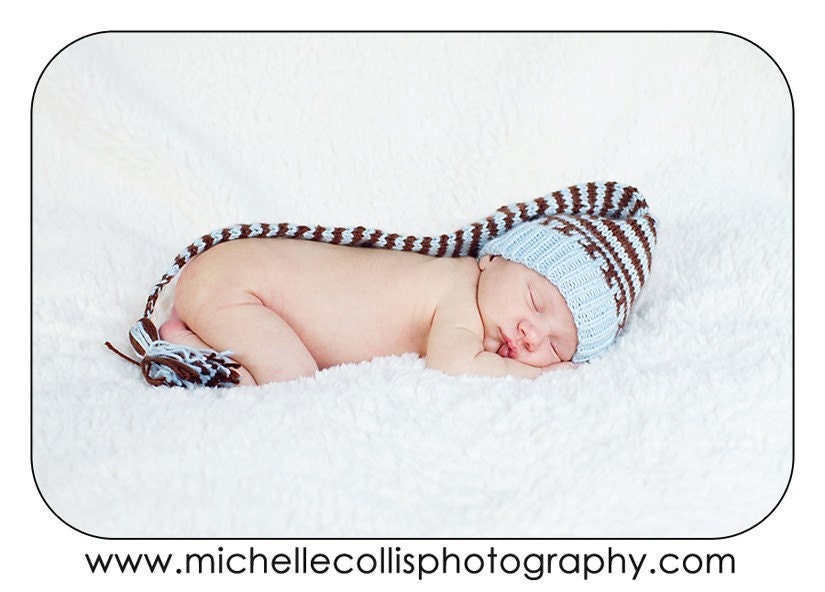 On Sale  Baby Pixie hat Elf Munchkins OOAK Newborn- 3 months or any size. Cord and tassel. Ready to ship from Colorado. Perfect photo prop.